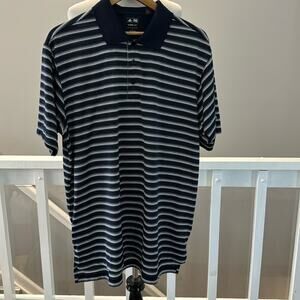 Adidas Climalite Golf Polo Shirt Navy / White Stripes Size Large EUC